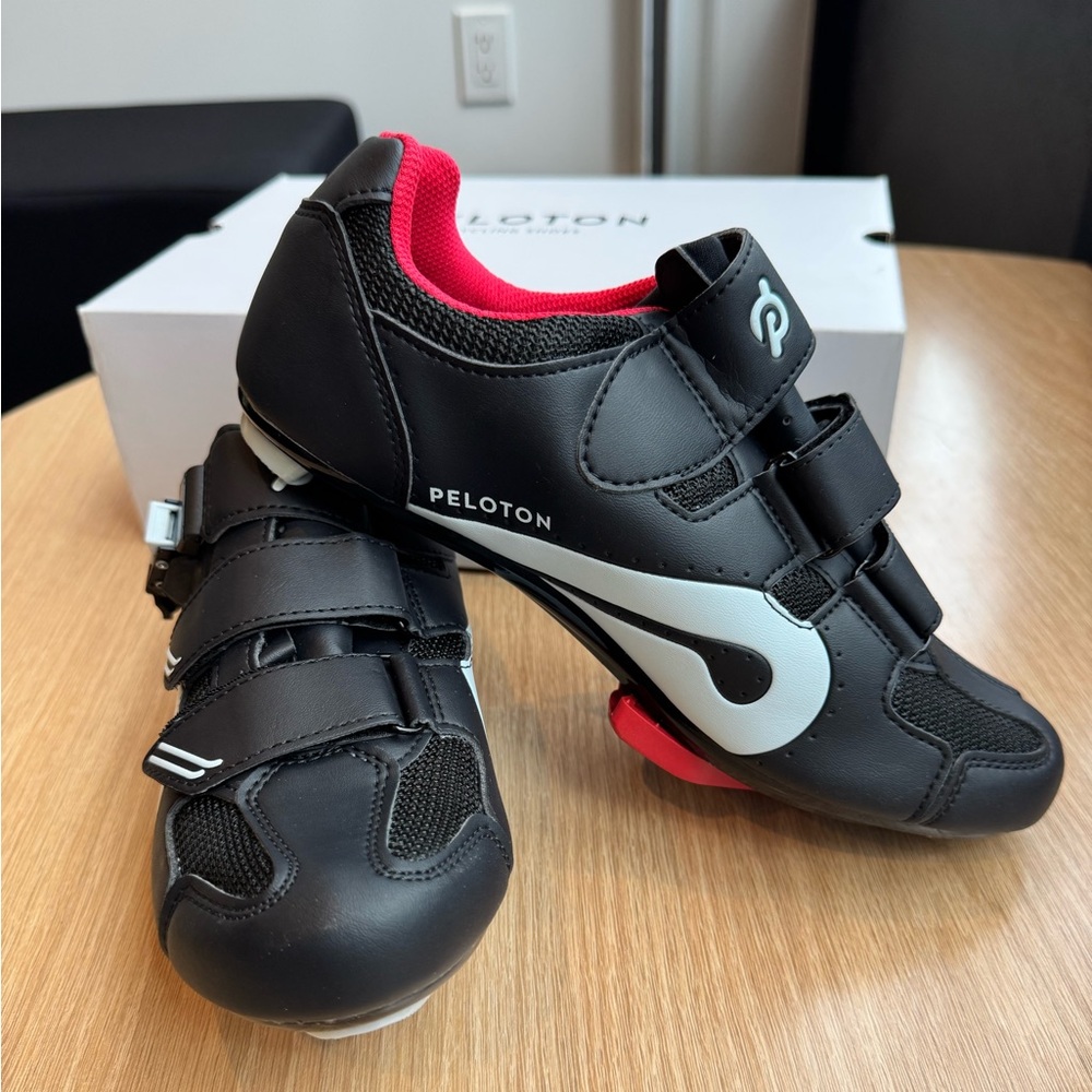 Peloton Black and Red Athletic Cycling Shoes with Velcro Straps